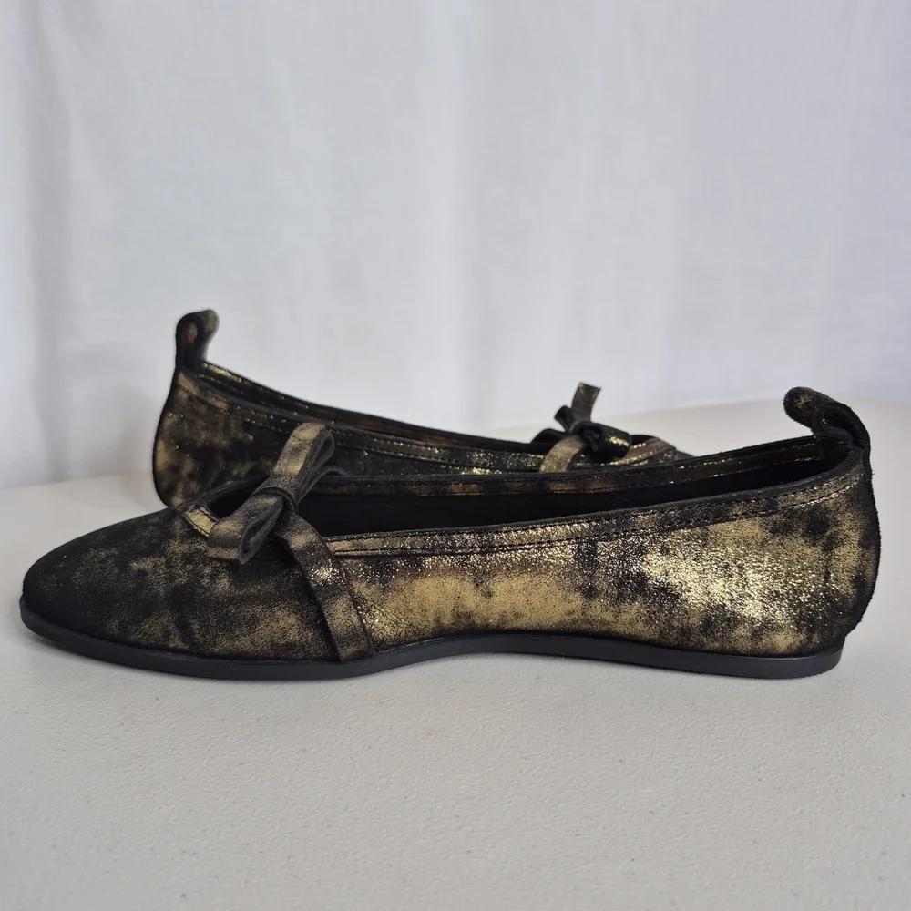 Free People Mania Bow Leather Ballet Flats in Bronze Age Metallic - Size 8